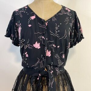 Collectif Black and Pink Short Sleeve Top